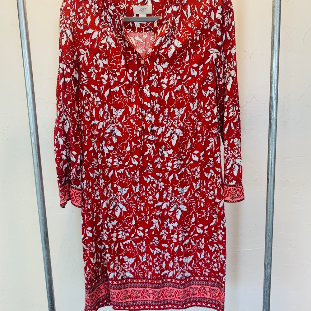 Loft red floral tunic dress